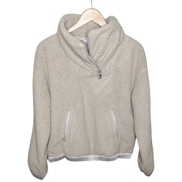Athleta Tugga Beige Sherpa Fleece Quarter Zip Pullover Funnel Neck Small - Picture 2 of 15